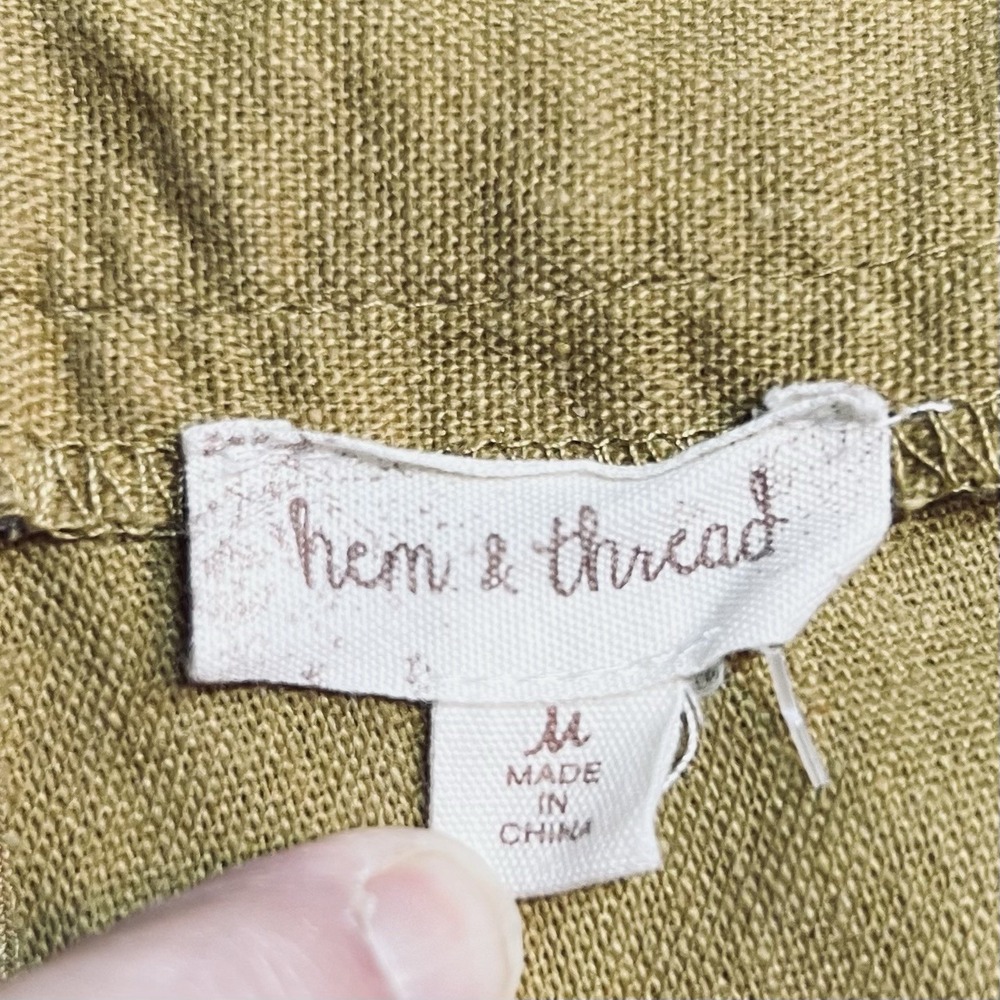 Hem & Thread Women's Med Linen Blend Scallop Hem Shorts Tanish‎ Zip Back READ - Picture 4 of 5